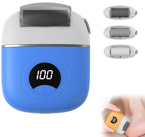 Electric Foot Callus Remover, Portable Electric Foot Files with 3 Heads & 2 Speeds, Rechargeable Foot Grinder, Waterproof Deadskin Remover, Pedicure Tools for Dead, Hard Cracked Dry Skin (Blue)