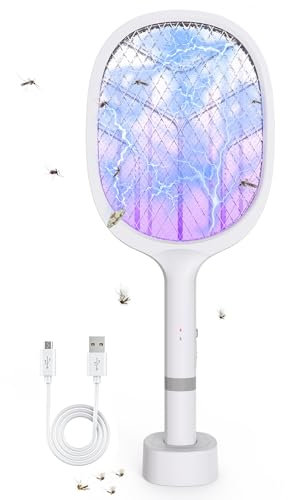 BeauFIvv Racchetta Zanzare Elettrica: 4800V Zanzariera Elettrica con Trappola UV, 2 in 1 USB-C Racchetta Zanzare Elettrica Ricaricabile, Adatto per Zanzare, Mosche e Tarme