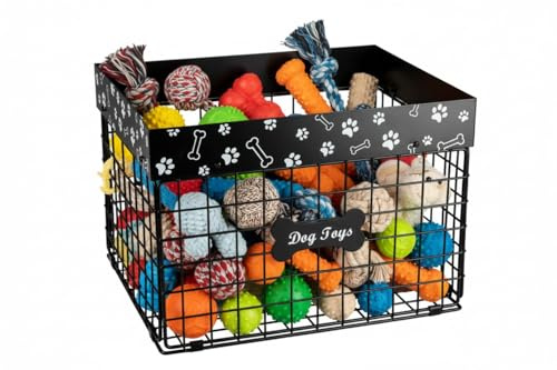 APITOS Indestructible Dog Toy Basket-Large Capacity Dog Toy Box-Metal Pet Toys Organiser-Dogs Food Storage Container for Living Room Area-with Pen ,Perfect for Dogs Storage, Blankets, Clothes and Food