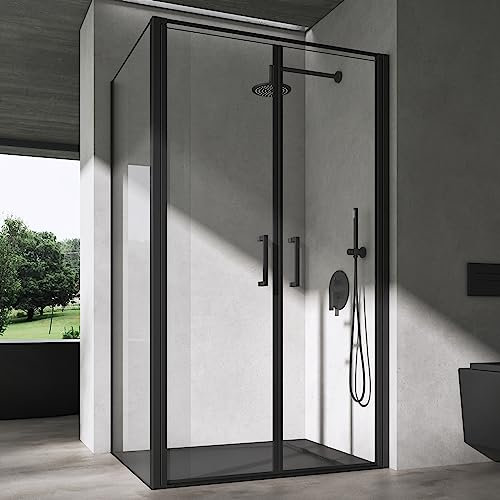 doporro Eck-Duschkabine Ravenna66 75x120x195cm Schwarz Eckdusche mit Duschtasse ESG-Sicherheitsglas Klarglas inkl. beidseitiger Easy-Clean-Beschichtung