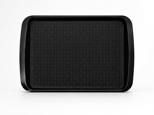 BuzzTrove - 1pc Serving Trays | Durable Plastic Tea Tray & Dinner Tray | Trays for Eating on Lap, Food Serving & Snacks | Dishwasher Safe, Stackable| 12-Month Guarantee | STMBLK