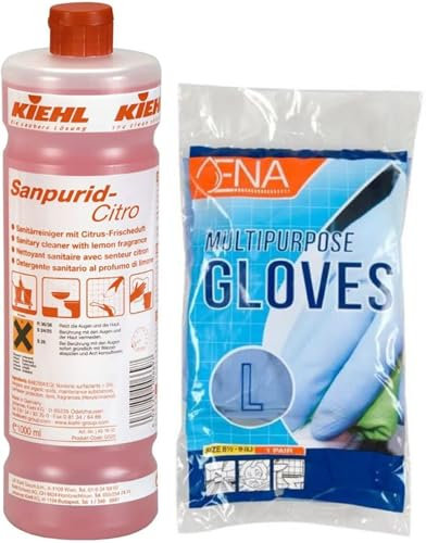 Limpiador sanitario – Limpiador de baño – Limpiador de inodoro – Eliminador de cal – Limpiador de inodoros – Disolvente de piedras de orina | con guantes (1 litro)