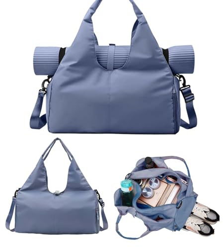 Gym Yoga Bag Damen Yogatasche Groß Workout-Tanz-Tragetasche,Sporttasche für Damen,Sport-Reisetasche,Mit versteckter Yogamattenhalterung und Schuhfach,Geeignet für Fitness, Yoga, Schwimmen usw (blau)