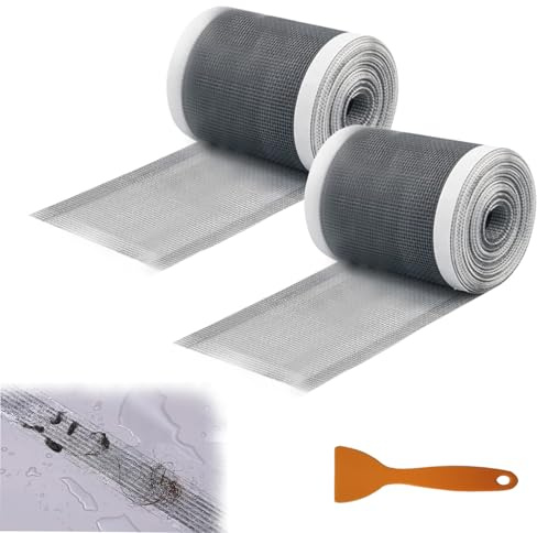 Pack De 2 Rejilla Desague Ducha Atrapa Pelos Ducha 120 mm x 5 m Adhesivo De Malla para Desagüe De Ducha con Espátula De Plástico para Duchas Bañeras y Cocinas