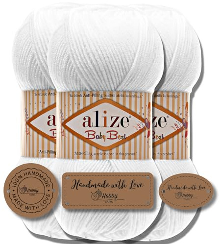 Hobby YARN 3x Etikettenlabel mit Alize Baby Best Wolle Premium 3x100g als Set | Antipilling Babywolle Acryl Uni & Batik Strickgarn zum Häkeln und Stricken (55)