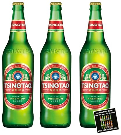 Tsingtao Bier – 3 x 640 ml Flasche | Chinesisches Lagerbier | Erfrischend & Leicht | Perfekt für Asiatische Küche | inkl. Haus der Biere Berlin Bierdeckel