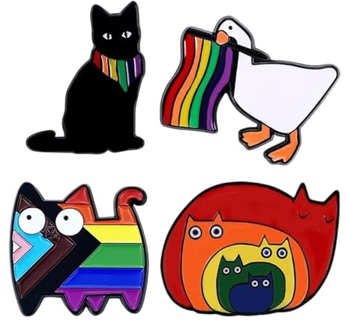 WGCHAIE 4 Stück Regenbogen Pride Pins, Tieren Regenbogen Broschen Set, Lgbt Pride Pin, Lgbtq Pin, Für Rucksäcke, Schmuck, Hüte, Jackendekoration