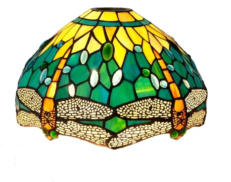 12 Zoll Buntglas-Lampenschirm, Tiffany-Ersatzlampenschirm, grün-gelbe Libelle, Vintage-Stil, Deko for Deckenleuchte, Pendelleuchte, Kronleuchter, Stehlampe