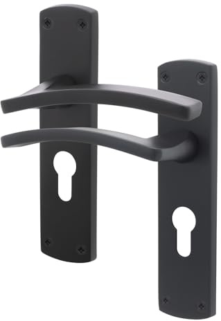 EAI Matt Black Door Handles Fire Rated, 1 Pair on Backplate - Elcot | 1 Pair of Lever on Backplate Internal Fire Rated Door Handles, 60 Minute Fire Rating, Fixings Included