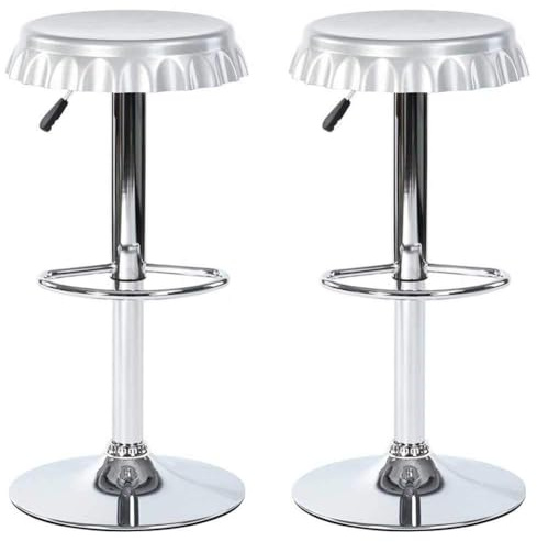BAKAJI Set 2 Sgabelli Bar E Cucina Alti Forma Tappo Di Bottiglia Girevoli Poggiapiedi Cromo/Rosso Casa Cucina Soggiorno Sala Da Pranzo Home Design Sgabello (Silver)