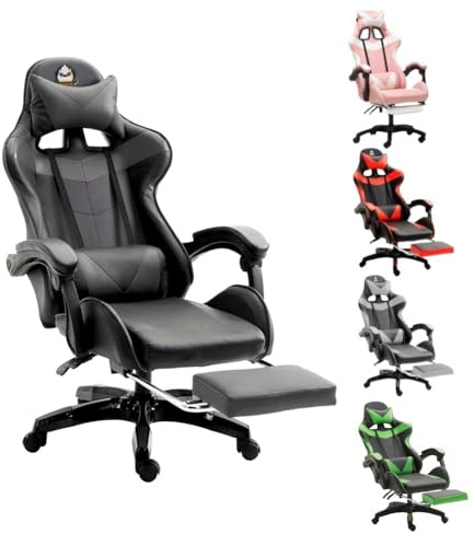 Gotagee Ergonomischer Gaming Stuhl Gaming Sessel Höhenverstellbar Bürostuhl Verstellbar Liegefunktion (Schwarz)