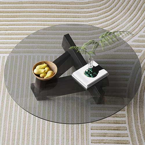 DCLINAD Couchtisch, Runde Wohnzimmertisch Modern Glastisch mit Gehärtetem Glas und Massivholzrahmen, Coffee Table Sofatisch Moderne hölzerne Akzent Mitte Tisch Sofa Beistelltisch für Home