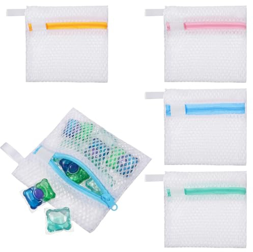 Hadnves 4 PCS Laundry Pod Anti-Sticking Bag Reusable Laundry Mesh Bag with Zipper Mini Pods Dissolution Protection Pacs Secure Holder for Detergent Pods Scent Beads Washer Safe Delicates