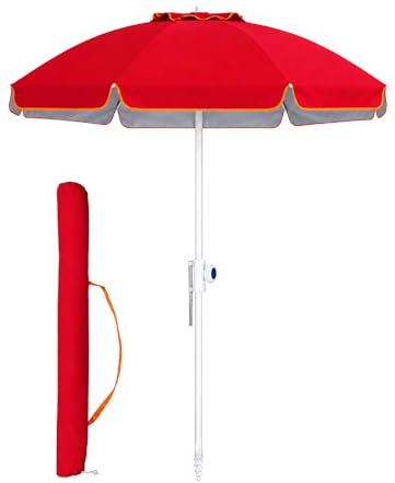 IlGruppone Ombrellone Mare Maxi 220 cm con Protezione UV, Palo a Vite e Inclinazione Regolabile, Parasole da Spiaggia con Presa d'Aria Antivento, Stecche Resistenti e Custodia Trasporto - Rosso