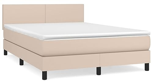 QJBSAVVA Lit à Sommier 140x200 cm avec Matelas Ressorts Cappuccino | Ensemble de lit complet pour chambre à coucher avec surmatelas doux et tête de lit réglable en hauteur.