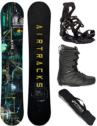 Airtracks Herren Snowboard Set Board Data Wide Freestyle Freeride 150 - Softbindung Master - Softboots Star Black 44 - SB Bag