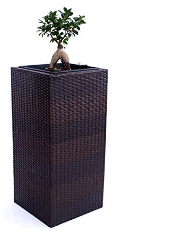 Elegant Einrichten Pflanzkübel Polyrattan Säule 40x40x84cm Coffee-braun