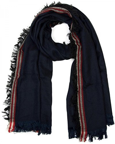 styleBREAKER bred XXL halsduk, runt med korta fransar, ränder mönster och kontrasterande ränder, unisex 01018140, Midnight-blå-svart, One size