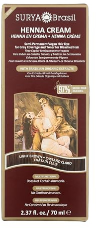 Surya Brasil Henna Cream Light Brown - 97% Natural Ingredients, Vegan, Cruelty-Free, Eco-Friendly, Semi-Permanent Hair Color, Deep Hydration & Shine, 2.37 oz