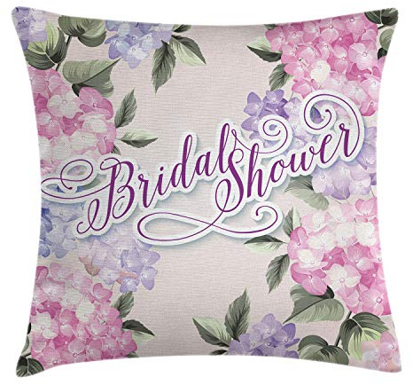 ABAKUHAUS Douche Nuptiale Housse d'oreiller, Bride Hortensias, avec Fermeture à glissière cachée, 60 x 60 cm, Pourpre et Rose pâle