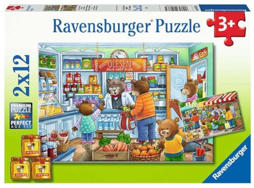 Ravensburger Puzzle Komm, wir gehen einkaufen - 2x12 Teile Puzzle ab 3 | 2x12 Teile Puzzle, Kinderpuzzle ab 3 Jahre, Ravensburger Qualität