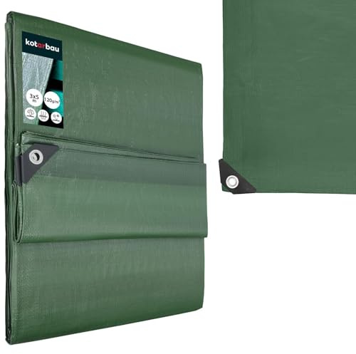 KOTARBAU® Telo Impermeabile Esterno 3 x 5 m, Verde Oliva, 110 g/m² | Polietilene, Telo Sotto Piscina Fuori Terra, Telo Impermeabile, Telone Impermeabile per Esterno