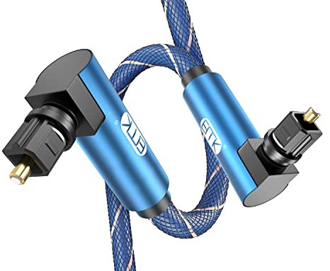 EMK Optisches Kabel, 360 Grad Rotierend Optisches Kabel Winkelstecker, Digital Optisches Kabel Gewinkelt, 90 Grad Toslink Kabel Kompatibel mit Soundbar, TV, PS4, Xbox, Heimkino (Dual 90 Grad Blau, 3M)
