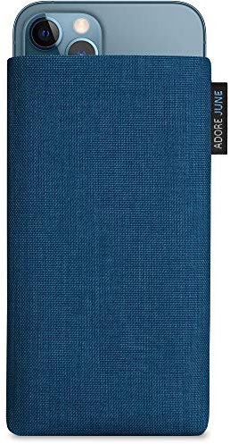 Adore June Classic Ozean-Blau Tasche kompatibel mit iPhone 13/13 Pro/iPhone12 /12 Pro Handytasche aus widerstandsfähigem Cordura Stoff mit Display Reinigungs-Effekt, Made in Europe,15.5 cm (7Zoll)