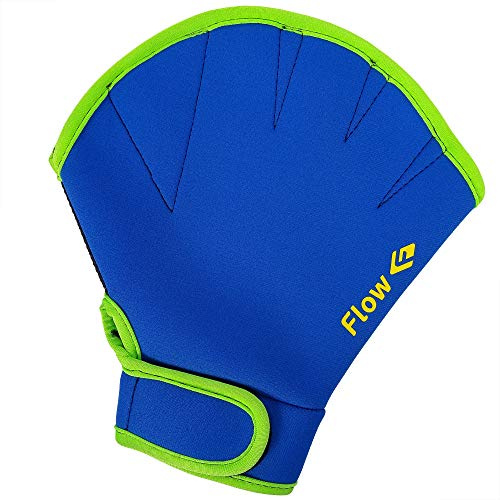 Flow Swimming Resistance Gloves - Webbed Gloves for Water Aerobics, Aquatic Fitness, and Swim Training (Blue/Green, Small)