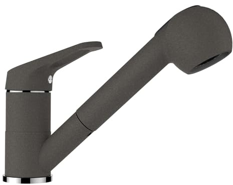 SCHOCK® Küchenarmatur Cosmo Asphalt I Graue Hochdruck Armatur mit ausziehbarer Schlauchbrause I Spültischarmatur mit Strahl- & Brausefunktion I 179 mm Höhe I Flexible Anschlussschläuche 450 mm