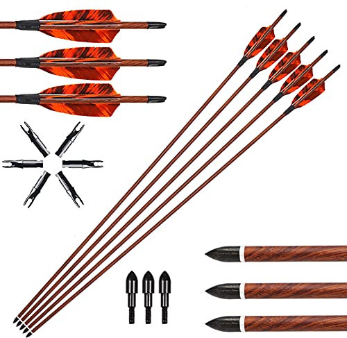Bogenschießen Carbon Pfeile Spine 400 Naturfedern Jagdpfeile Ersatz Broadheads Zielübung Pfeile für Bogen Compoundbögen Recurvebogen und Langbogen 5er Set (31 Zoll)