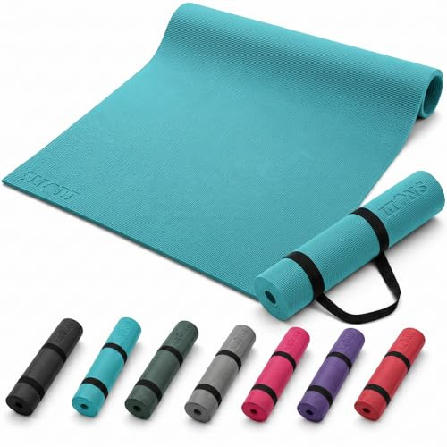 Lions Yoga Mat with Carry Straps - Premium Eco Friendly Exercise Mat 6mm Thick 181 x 61 x 0.6 cm, ideal for Gymnastic Stretching Gym Pilates Travel Home, Non Slip Workout Mat Men womens (Aqua)