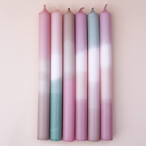 MADAM ERLE | 6er-Set Dipdye Stabkerzen | ESTHER | handgemachte Kerzen extra lang| neon-pastell farbig | bunt | lange Brenndauer| Dekokerzen | Wohnzimmerdeko | tolle Geschenkidee für Frauen Freundin|
