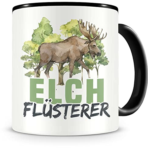 Samunshi® Elch Tasse mit Spruch Elch Flüsterer Geschenk für Fans Kaffeebecher Kaffeetasse Lustige Tassen zum Geburtstag schwarz Keramik 300ml
