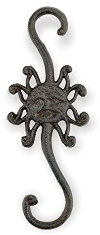 Crispe Baumhaken, S-förmiger Haken Motiv Sonne, 26cm Metallhaken Pflanzenaufhänger aus Gusseisen, super robust, perfekt für den Außenbereich