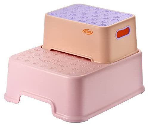 QHYK Tritthocker, zweistufiger Tritthocker für Kinder, Trennbar Separate Nutzung, Trittschemel für Toiletten Training, Zähneputzen, Händewaschen Kinderfußbank, rosa