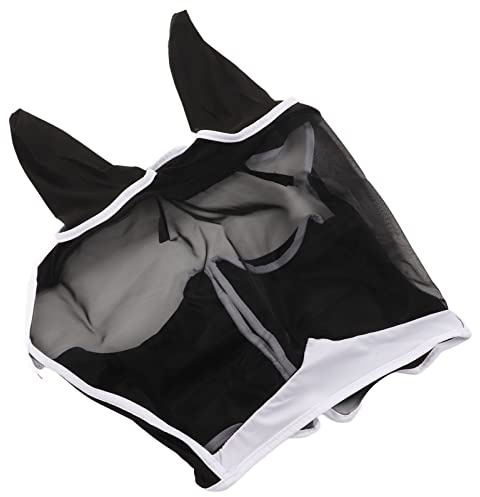 Alomejor Maschera per la Mosca del Cavallo, Protezione dai Raggi UV in Rete Traspirante Maschera per la Mosca del Cavallo Staccabile con Orecchie per Cavalli(Nero L)