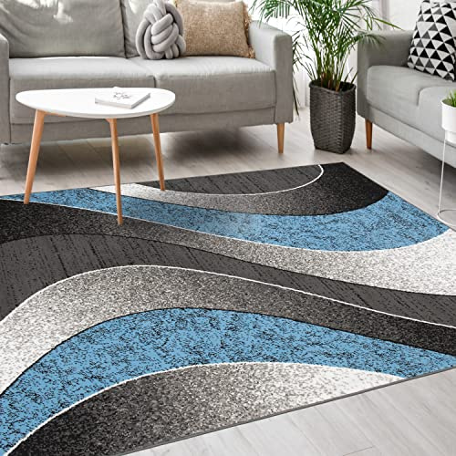 Mazovia Tappeto Soggiorno 140x200cm Antracite Blu Geometrico Retrò Anni 90 | Tappeto per Camera da Letto Ufficio Sala da Pranzo Morbido Facile da Pulire Resistente Ai Detergenti Pelo Corto Sintetico