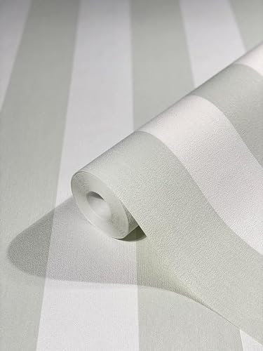 WALLCOVER Tapete Grün Vliestapete Streifen Streifentapete Landhaus Weiß Hellgrün Linien Modern Blockstreifentapete Fein Struktur 10.05 x 0.53 m Made in Germany