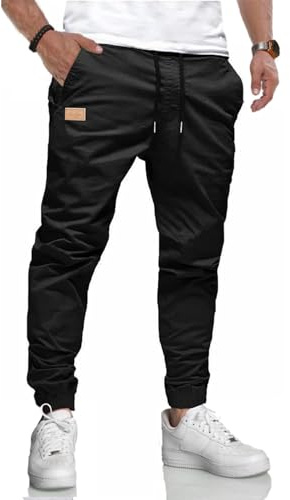 LIUPMWE Pantaloni da Lavoro Uomo Pantaloni Cotone Casual Jogging Pantaloni Sportivi Slim Fit con Tasche S-XXL,Nero,L