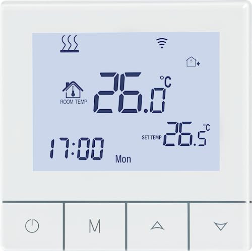 Beok Thermostat WiFi, Tuya Fussbodenheizung Thermostat Für Elektrische Fußbodenheizung Digital Raumthermostat Intelligenter Heizungsthermostat Kompatibel Alexa, Google Home, 16A TDS75WIFI-EP Weiß