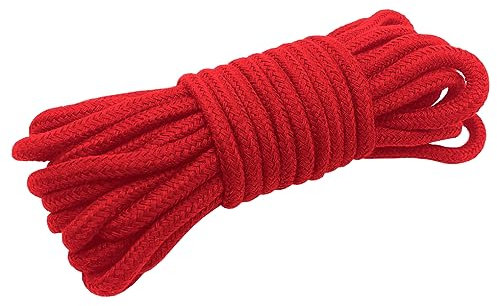Jukway Cordoncino da 8 mm, 10 metri, morbida corda di cotone intrecciato, corda di cotone spessa, corda multiuso per fasciare, fai da te (10 m, rosso, 1)