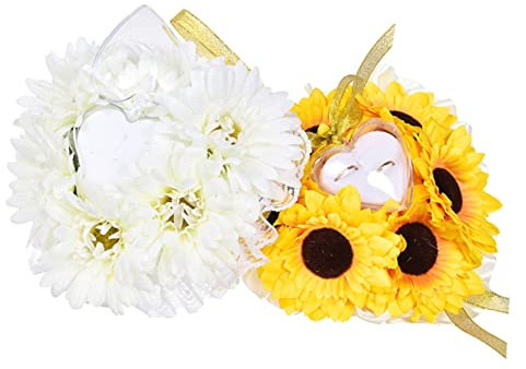 jojofuny Cuscino Portafedi Nuziali a Girasole Artificiale Giallo, Raffinato e Romantico, Protezione Morbida per Anelli per Cerimonia di Matrimonio