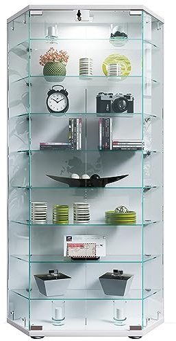 VCM Glasvitrine stehend | Vitrine Glas mit ESG-Sicherheitsglas | Maße ca. H. 114 x B. 83 x T. 17 cm | Standvitrine Glas | Modern und platzsparend | Glas Vitrinenschrank – Cenila XL