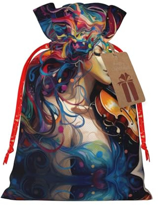 DURAGS Bunte Geschenktasche mit Kordelzug aus Stoff für Weihnachten – ideal für jeden Anlass