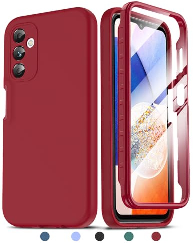 LeYi Cover per Samsung Galaxy A14 5G/4G Antiurto con Protezione Schermo Integrata, 360 Gradi Protezione Completa Protettiva Custodie Bumper Rugged Cellulare Case per Samsung A 14，Rosso