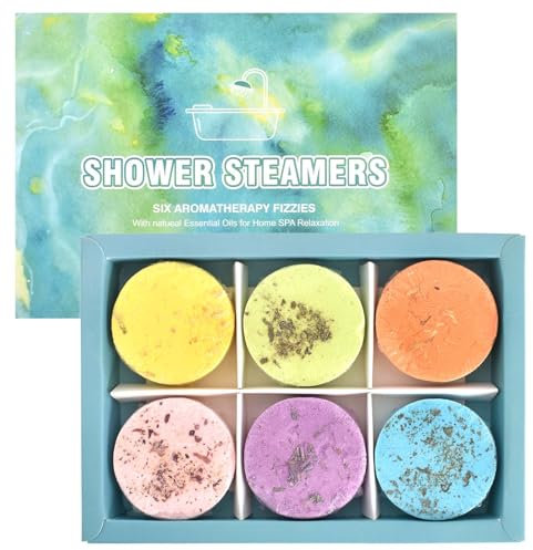 Duschbomben Set, Shower Steamers Aromatherapie Geschenkset, Badebomben Geschenkset, Duschdampfer Aromatherapie, Natürliche Dusch Bombmit ätherischen Ölen zur Entspannung, für Frauen Männer (6)