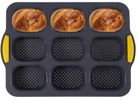 Greyoe 1 Stück Baguette-backblech, Brötchen Backform, Baguette Backform, Baguetteblech Baguette Backblech Baguette Brötchenform Baguette Blech Kurzer Neun-Slot, mit für das Backen zu Hause Grey