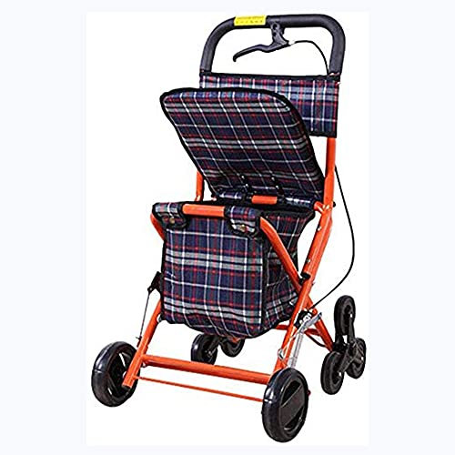Leichter Rollator, tragbarer Gehhilfe mit Sitz, Gehgestell, Hilfswagen mit Tasche, Einkaufswagen, Kinderwagen, Roller, zusammenklappbar, Doppelbremssystem, 4 Räder