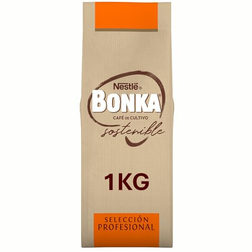 NESTLÉ BONKA - Café en Grains - Mélange Arabica et Robusta - Profil Rond et Intense avec des Notes Fruitées - Format Professionnel - 1kg